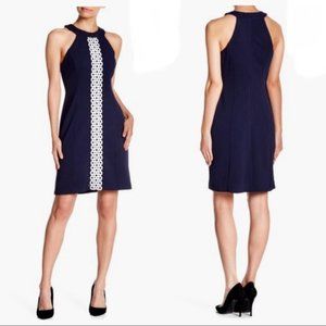 Eliza J halter sheath dress eyelet circle trim